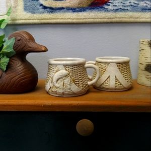 Vintage Trout and Creel Mug set